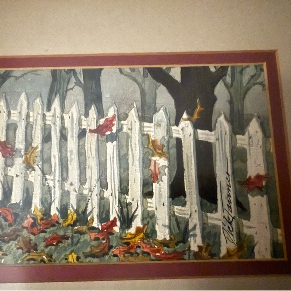 Vintage Dick Tanner Signed Watercolor – White Fence Autumn Leaves Framed 10x12 - Picture 2 of 8